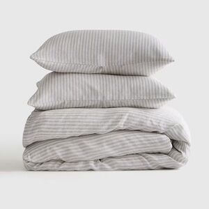 NWOT QUINCE European Linen Stripe Duvet Cover Set Full/Queen Mist Stripe 4408
